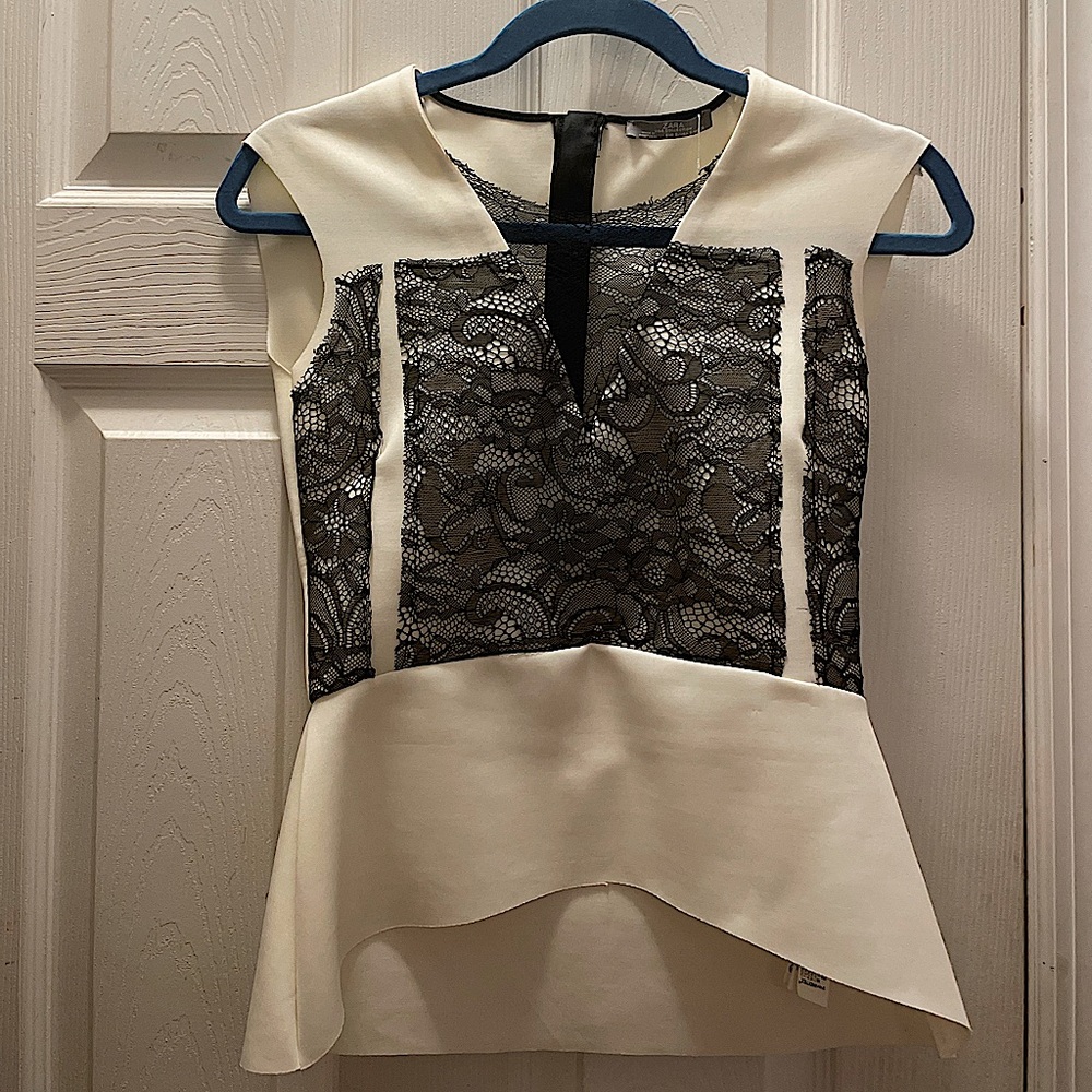 Zara white top with lace detail.